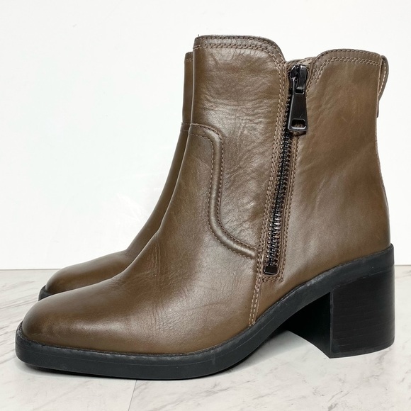 New! Naturalizer Emmy Brown Leather Square Toe Bootie 7W - Picture 1 of 15